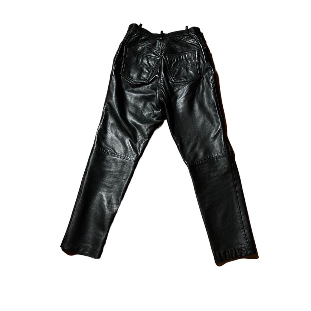 2X HP. CLUB MONACO Genuine Leather Vintage Black Zip Fly Pants - Picture 4 of 6
